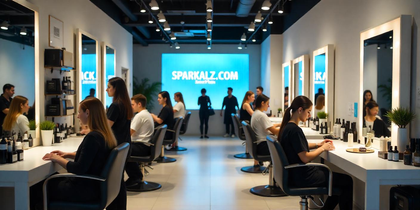 A stylish salon with professional staff providing hairstyling, nail care, and skincare treatments to clients. The salon features a modern and elegant ambiance key trends for the salon industry